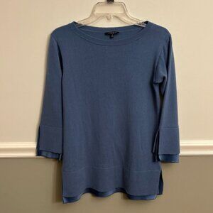 Lafayette 148 Cornflower Blue Cashmere Faux Silk Trim Crewneck Extra Small P